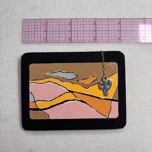 Abstract Painting Mini Tan Pink Orange Cactus Charm 3 x 4 inches Golden Hill - Picture 5 of 7